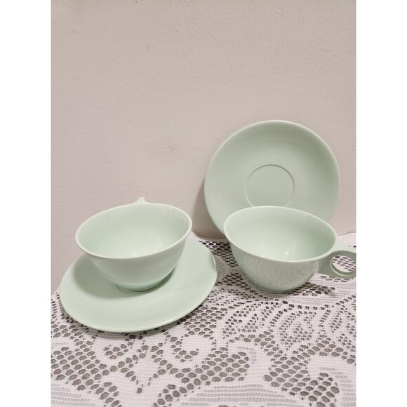 Vintage Mel Mac Green Tea Cup & Saucer Set - 1970s Cottagecore Kitchen Decor - Picture 2 of 10